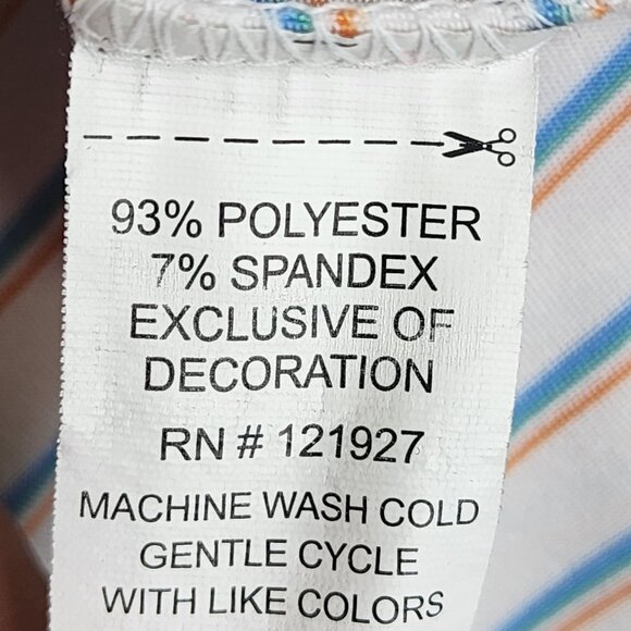 Men's Johnnie-O Polo Shirt UPF 50 White Blue Orange Striped Short Sleeve Size L - Picture 6 of 10